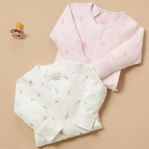 Baby girl growsuits with two-way zips