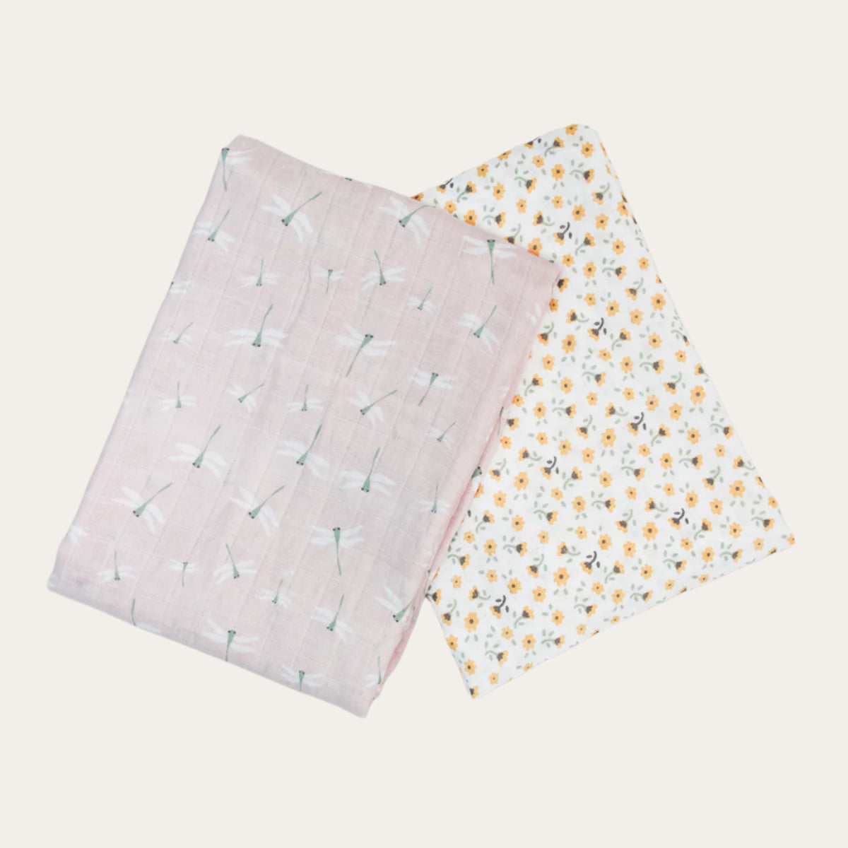Pack of 2 Swaddle Blankets Multipurpose Muslins - Vintage Floral / Dragonfly Baby Swaddle.