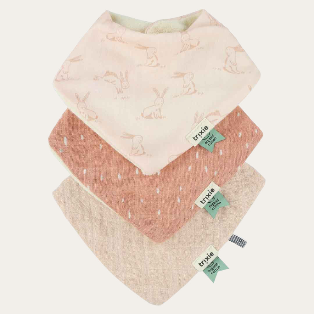 Organic Bandana Bib 3-Pack Rosy Rabbit Design Bandana Bib.