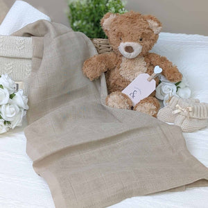Beige neutral coloured 100% cotton muslin square for baby feeding, nursing and wiping spills.