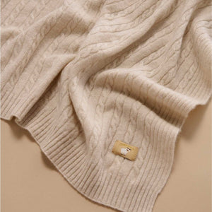 Cashmere Cable Knit Blanket – Oatmeal baby blanket suitable for newborns.