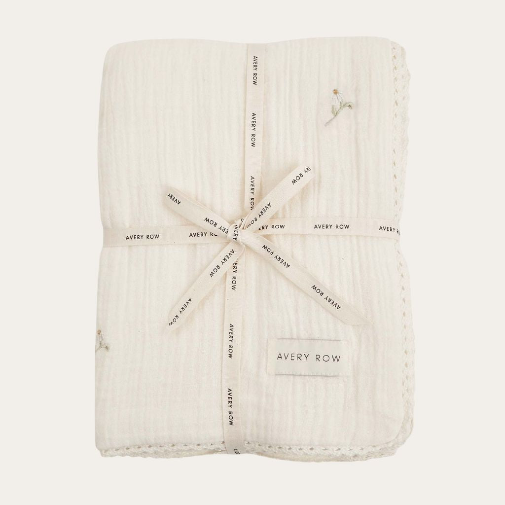 Organic Baby Blanket Embroidered Muslin 'Wild Chamomile' Baby Blanket. Avery Row.
