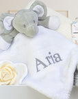 personalisable elephant comforter blankie in white.