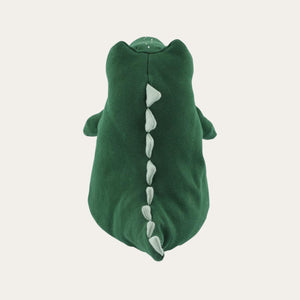 Back view of small goofy green Mr crocodile organic soft toy from Trixie.