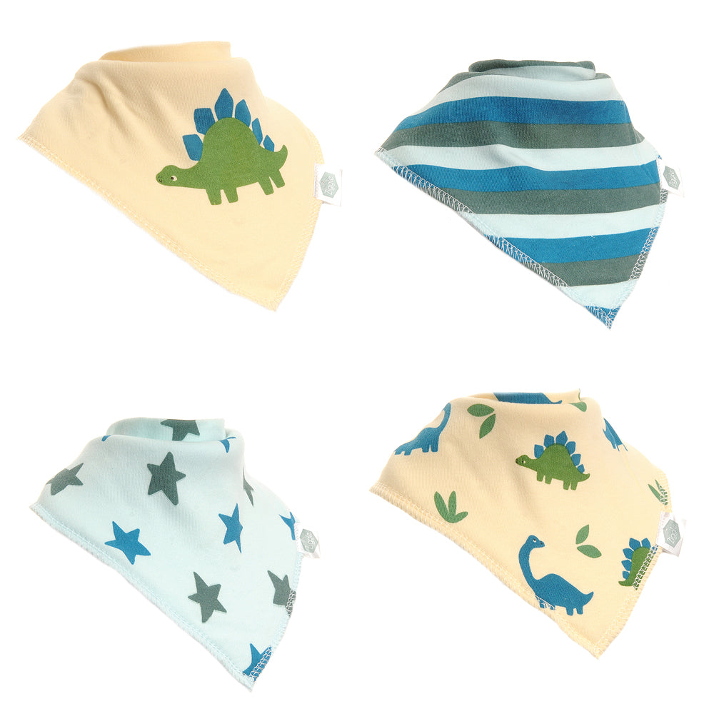 Dribble Bib Set of 4 'Star and Dinosaur' Bandana Bib.