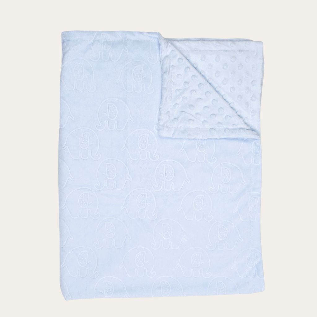 Blue baby blanket with embossed elephant and bubble back, 75x100cm