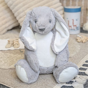 Large Long Eared Soft Cuddly Toy Grey Bunny Keepsake that can be Personalised for Newborns 45cm