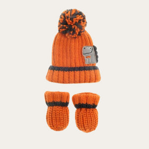 Orange Dinosaur Bobble Hat and Mittens Baby Hat and Mittens.