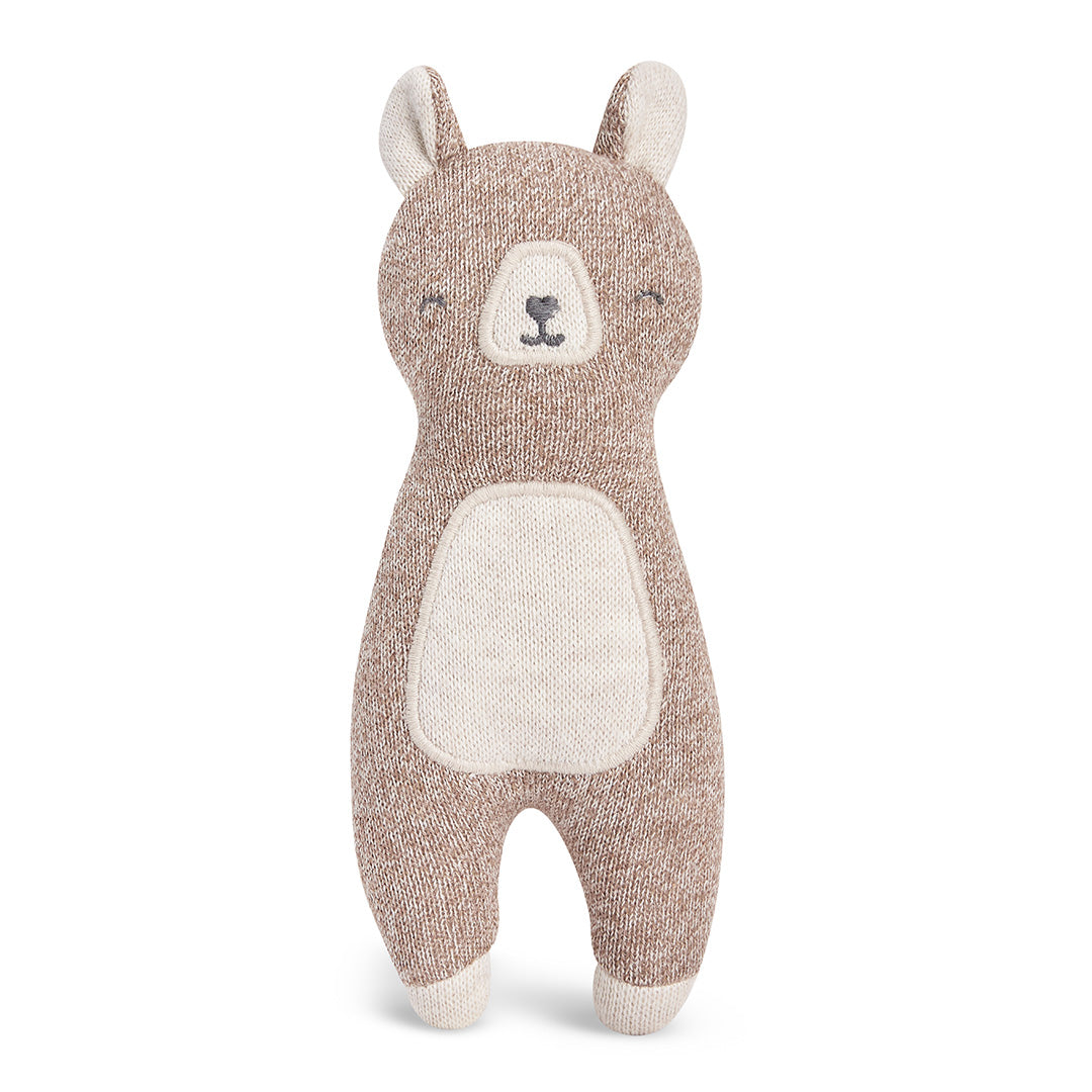 Soft small brown knit bear soft toy, perfect for little hands to grip