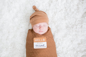 Tan Bamboo Hat and Swaddle Gift Set by Lulujo Baby Swaddle.