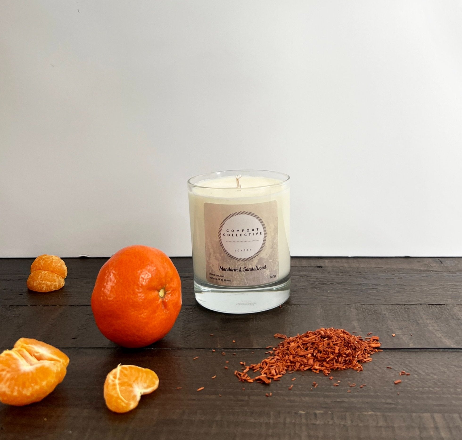 Hand Poured Candle -Signature Collection -  Mandarin &amp; Sandlewood by Comfort Collective London