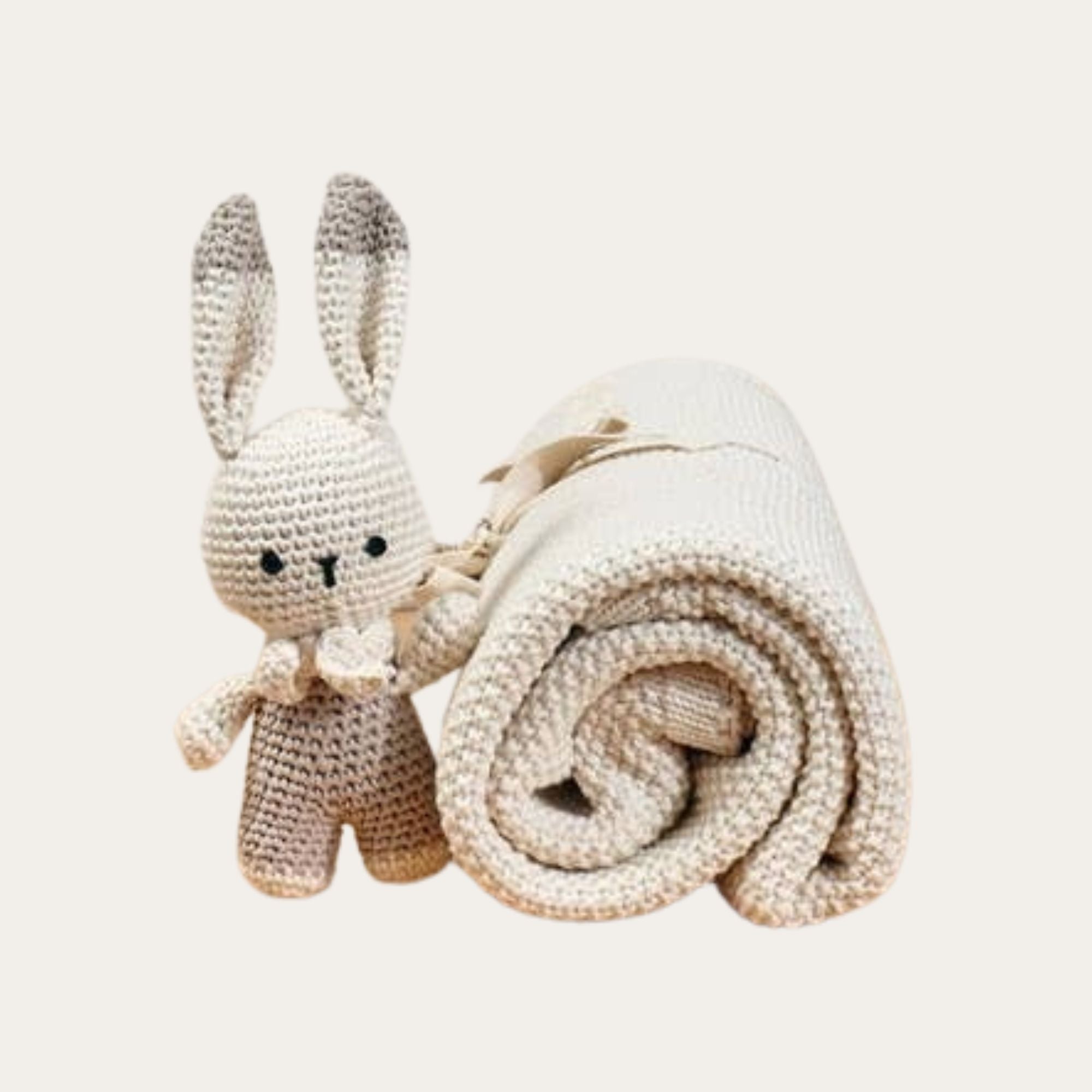 Organic Baby Blanket With Crochet Baby Soft Beige Rabbit Soft Toy Baby Blanket.