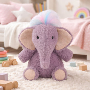 Baby Soft Toy Elephant – Lilac with multi coloured rainbow hair