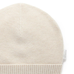 Ribbed newborn beanie in wheat melange