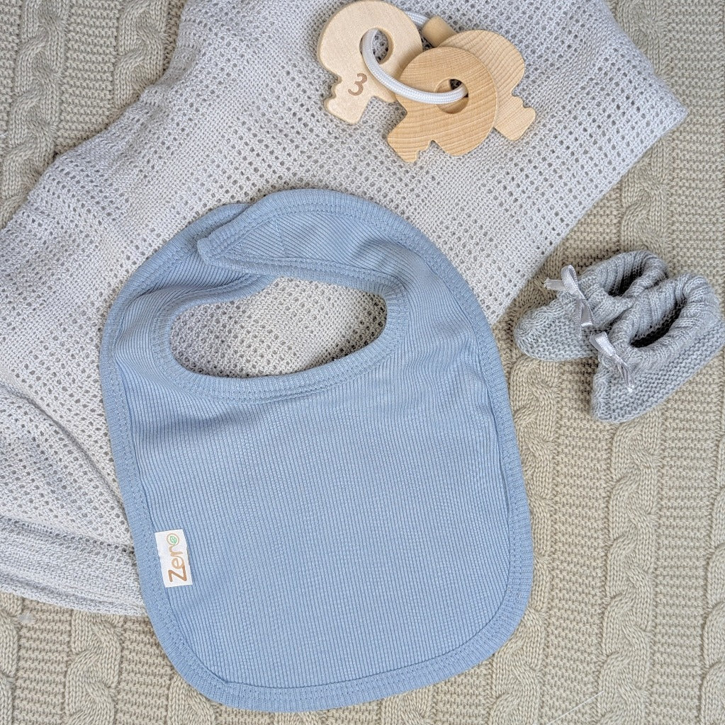 Dusky Blue Eco Ribbed Baby Bib Bandana Bib.