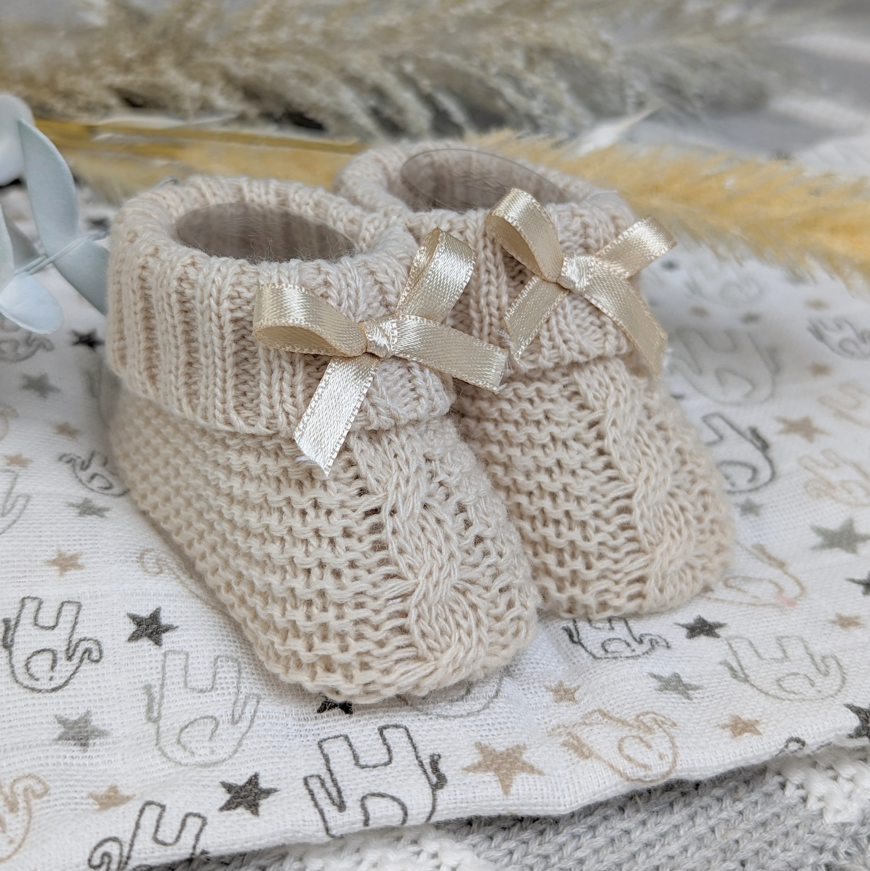 Baby Knit Booties Taupe 0-6 Months