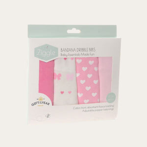 Dibble Bib 4 pc 'Hearts and Bows' Set Bandana Bib in box.