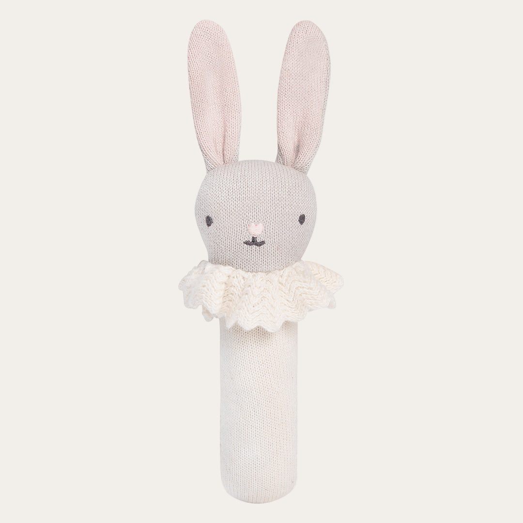 Soft cream knit stick rattle bunny with long ears