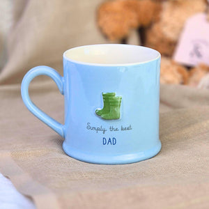 Simply the best blue keepsake mug for Dad with classic wellington boot design and sweet sentiment. Perfect gift for New Dad or Father's Day Gift.