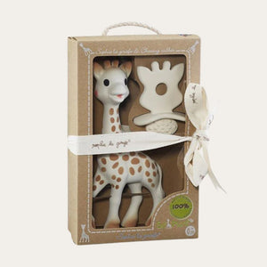 Sophie the Giraffe and So Pure Natural Teether Set Teether with ribbon.