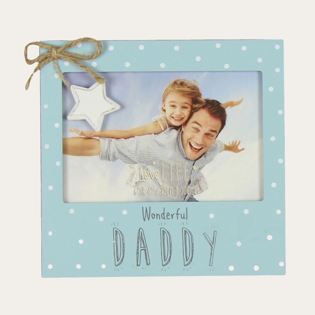 Blue Picture Photo Frame with polka dots 'Wonderful Daddy' inscription. New Dad Gifts. Fathers Day Gifts.