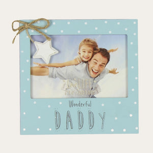 Blue Picture Photo Frame with polka dots 'Wonderful Daddy' inscription. New Dad Gifts. Fathers Day Gifts.