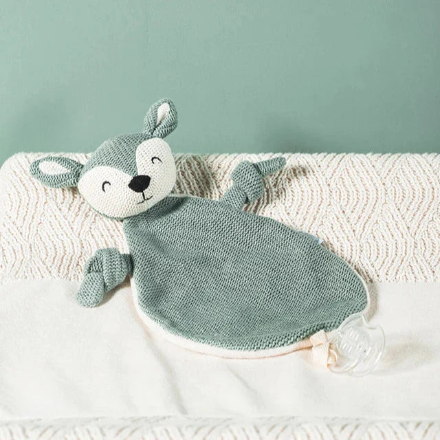Pacifier Cloth Comforter Dear in Ash Green Ultra-Soft & Cuddly Baby Comforter.