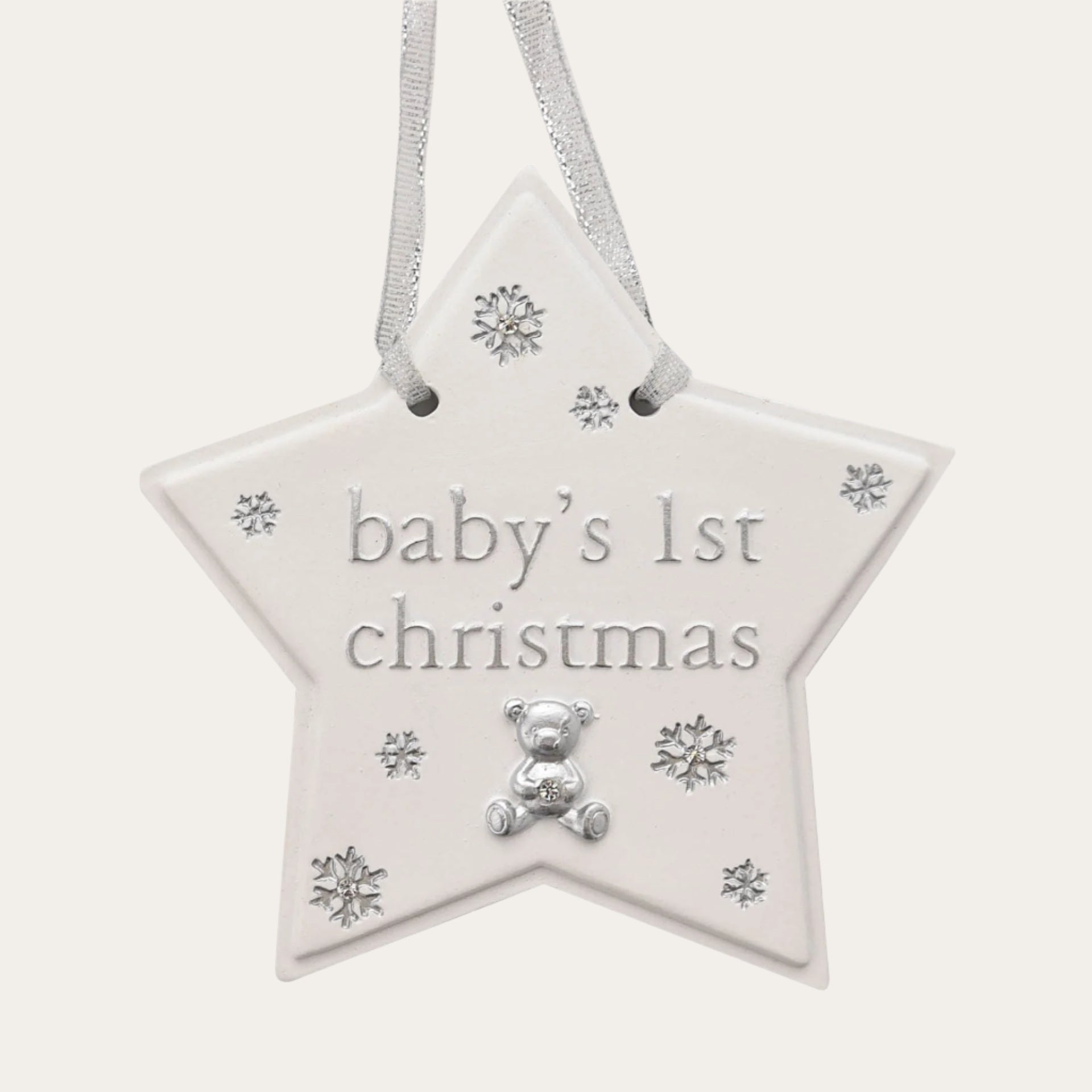 Nursery Plaque Teddy 'Baby's 1st Christmas' Hanging Star Christmas.