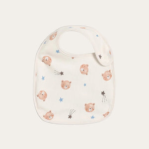 Bear print bib with snap fastening