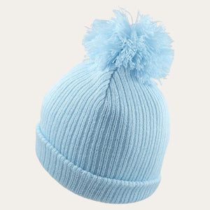 Baby Knit Pompom Hat (0-3 Months) Soft & Cosy in Pink, Blue or White Baby Hat.