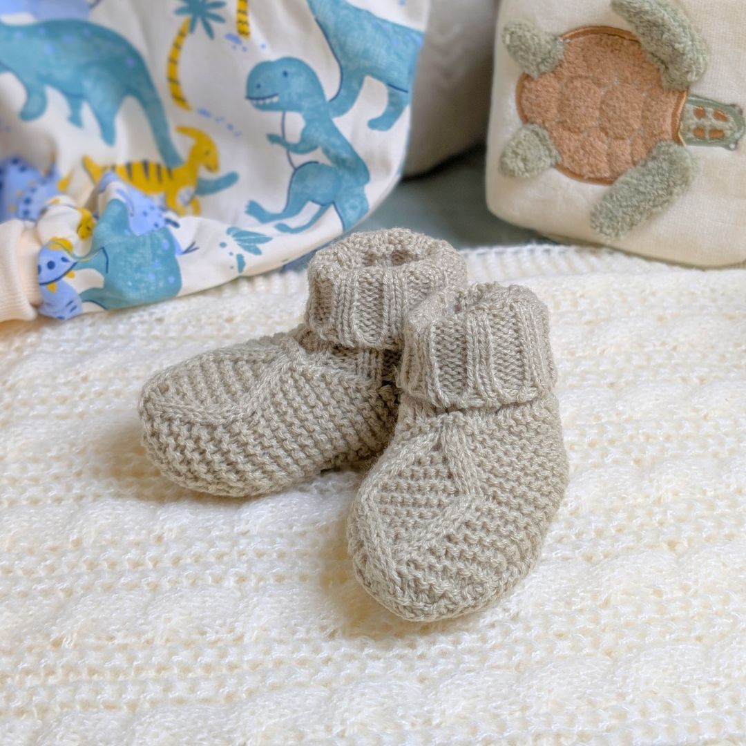 Soft Knitted Baby Booties in Biscuit Beige