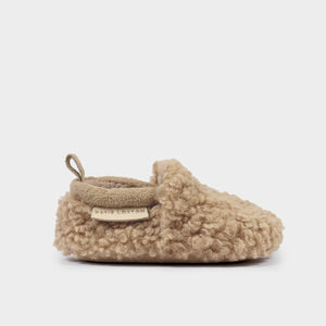 Side view of a tan Baby Borg Shoe