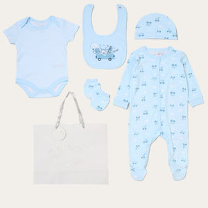 Baby Boy Animals 5 Piece Clothing Gift Set – Blue and White