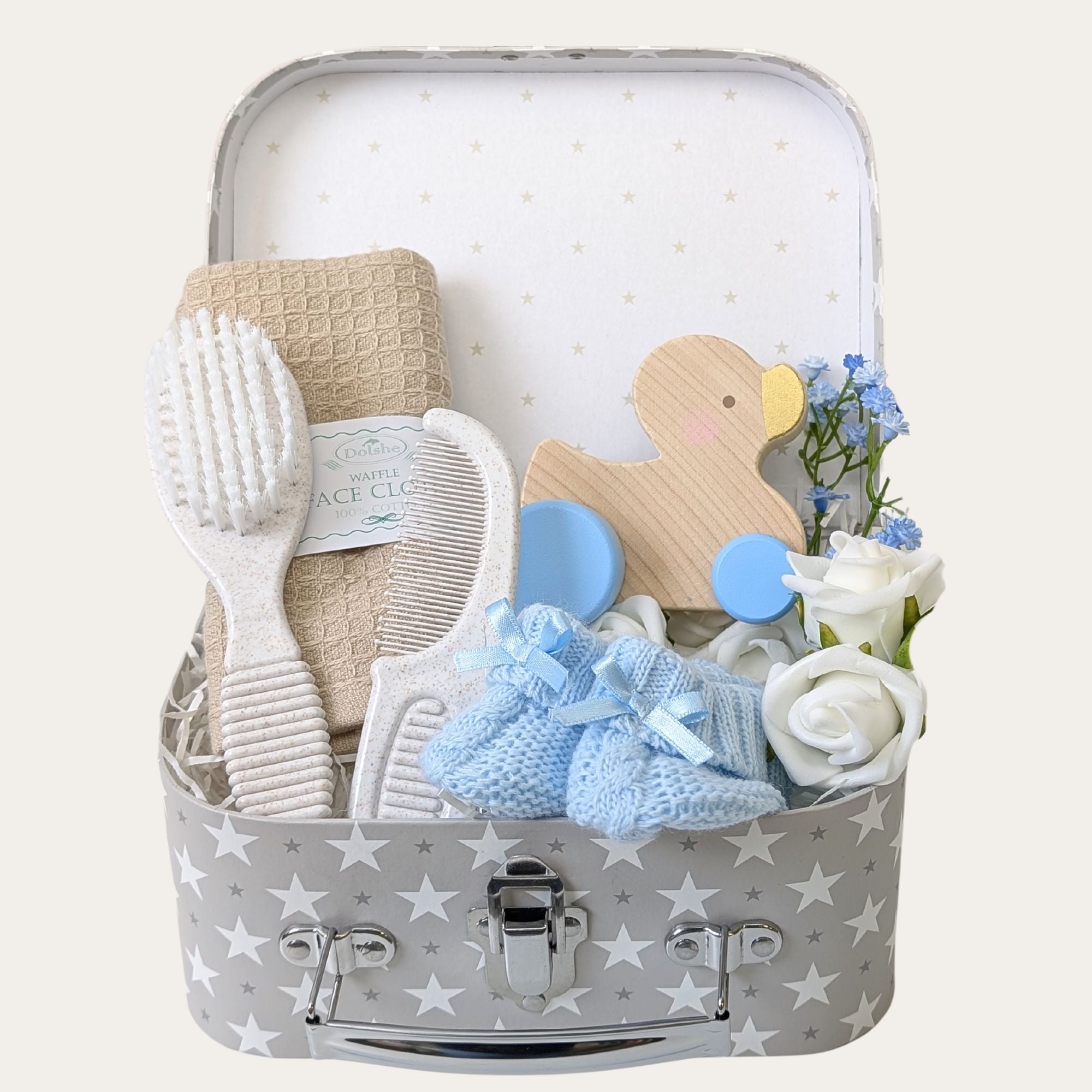 Libby's Market – Portachiavi E Ciondolo Ricordo "Baby's First Christmas 2017" – Cuore Blu Con Sacchetto In Velluto