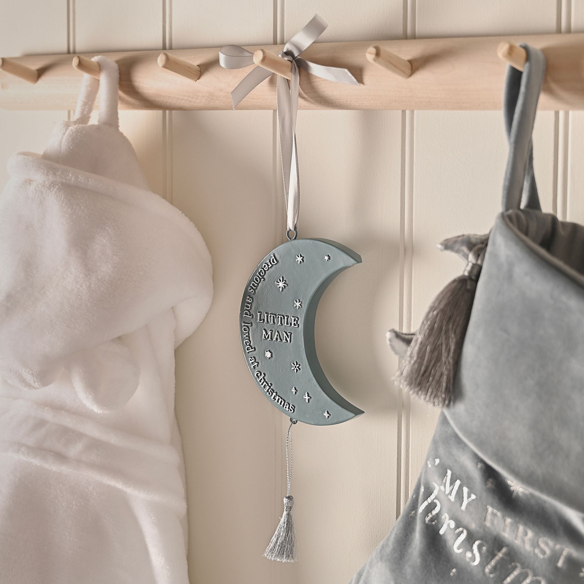 Nursery Plaque Christmas Hanging Moon - Little Man Christmas.