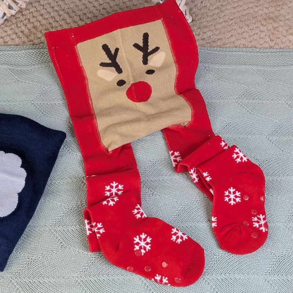 Baby Tights with Reindeer Patch and Snowflakes