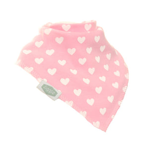 Baby bandana bib in pink with white heart print, soft cotton dribble bib