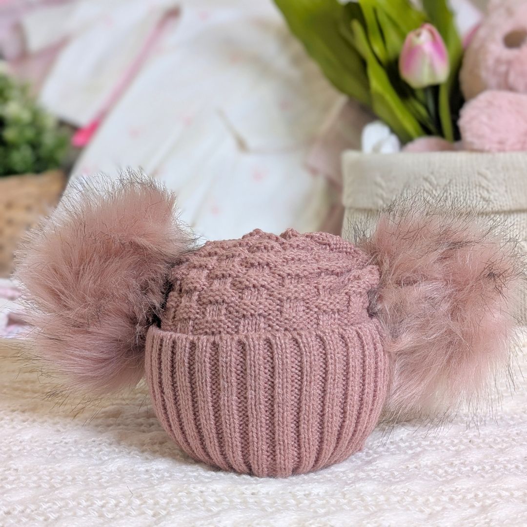 Deco rose double baby pompom hat.