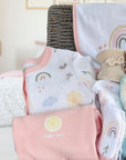 baby gifts basket with rainbow clothing set and owl soft toy