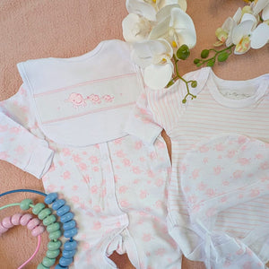 Pink elephant baby girl clothing set with embroidery