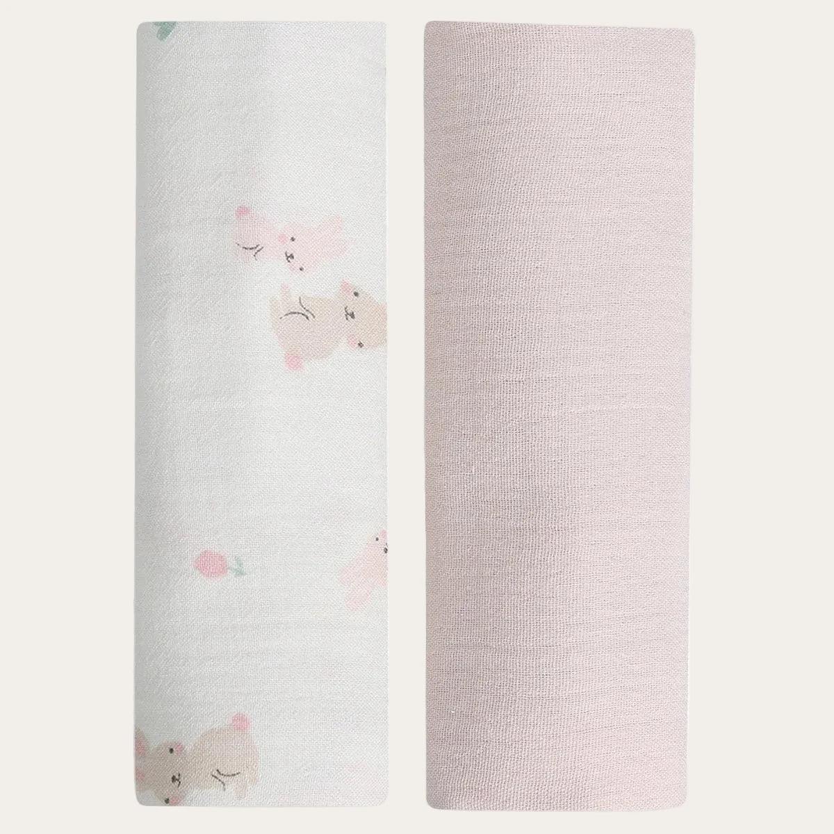 Baby girls solid and rabbit printed cotton muslins two pack