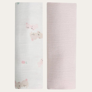 Baby girls solid and rabbit printed cotton muslins two pack