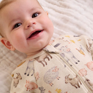 2 Pack Organic Zip Grow Suit – Farm Animals Print