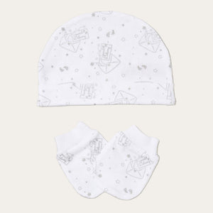 Newborn white hat and mittens set in neutral tones