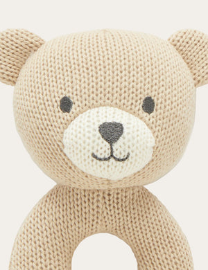Baby bear rattle toy in soft cotton knit