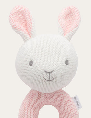 Handheld knitted rabbit rattle for little hands