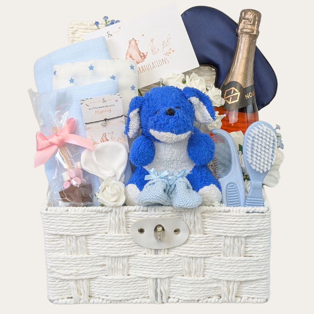 Gifts to celebrate a mum to be at her baby shower. Includes blue theme.