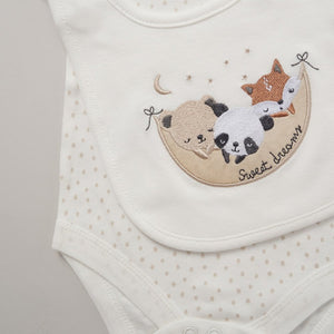 Baby cotton sleepsuit with sweet dreams animal print in neutral tones