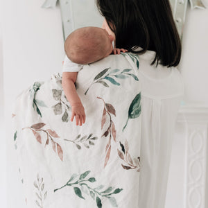 Bamboo Swaddle Blanket - Botanical Print Baby Swaddle.