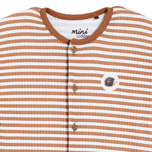 Baby unisex feeder stripe romper with long sleeves